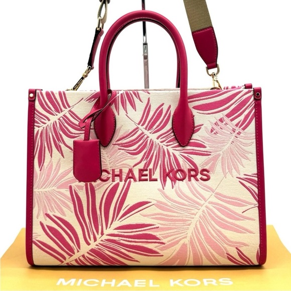 Michael Kors Medium Mirella Tote BagElectric Pink Multi Leather